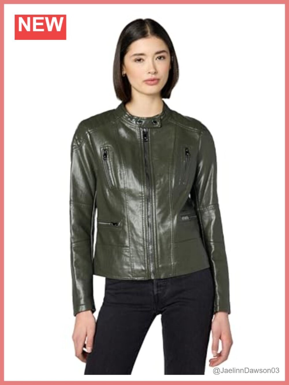 Classic Short Moto Faux Leather Jacket Zipper Long Sleeve